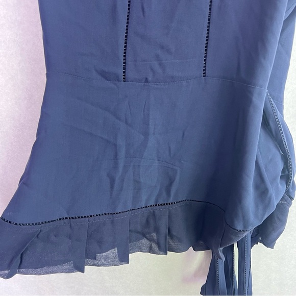 Diane Von Furstenberg Blue Silk Wrap Blouse Size 2 Marcelo Ruffle DVF - Picture 9 of 9